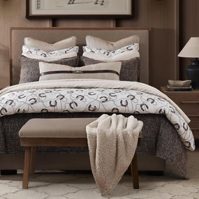 Tasha Polizzi for Paseo Road Pierre Equestrian Western Bedding 3 Piece Queen Duvet Cover Set, Brown Tan Cotton Sateen Bed Set, Horseshoe Print, Modern Rustic Western Comforter Cover with Pillow Shams