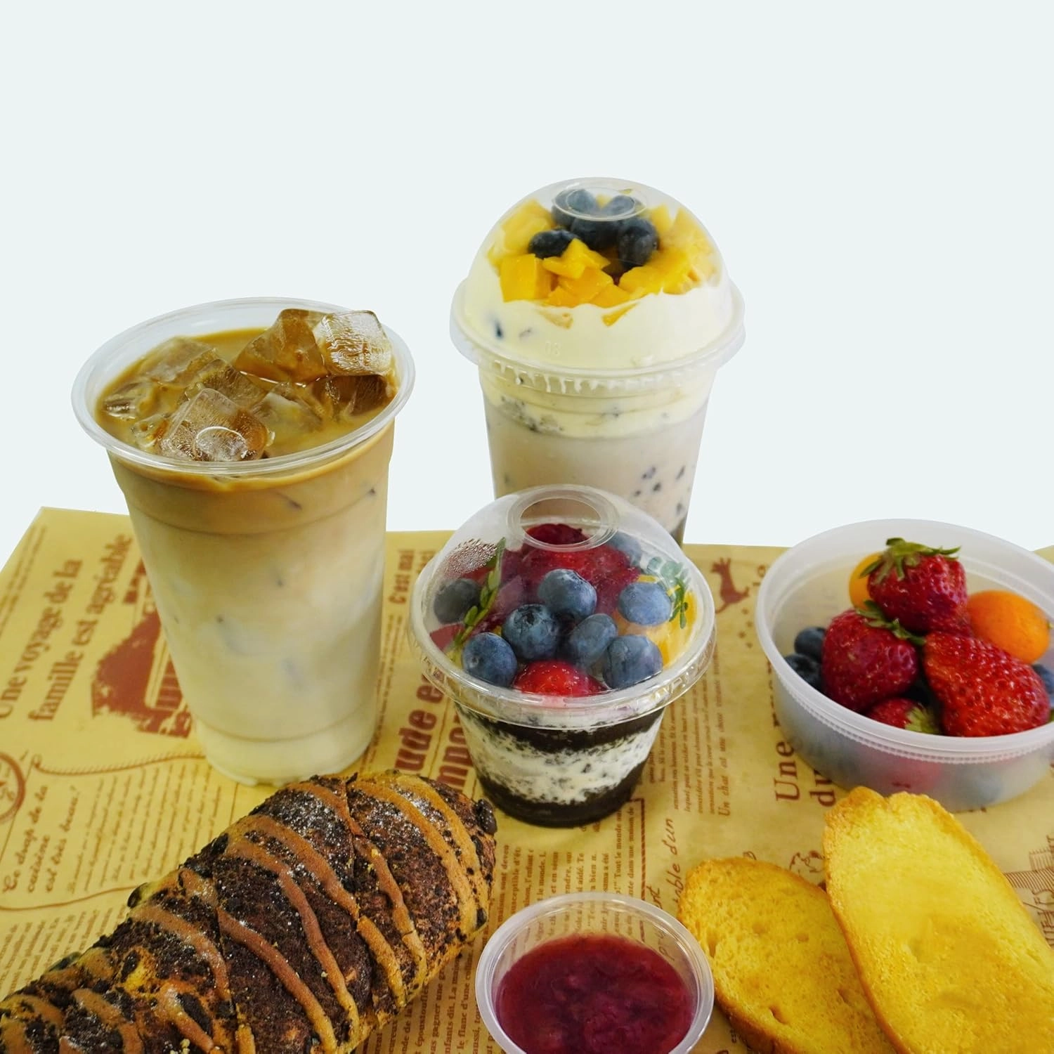 TashiBox [16oz-100set Plastic Cups with Dome lids Clear, Iced Coffee, Smoothie, Juice, Soda, Cocktail and Party Cups