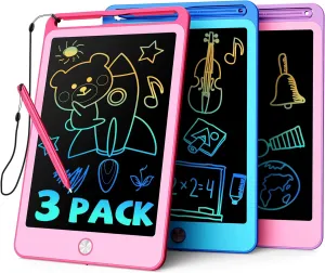 TEKFUN 3 Pack LCD Writing Tablet for Kids, 8.5 Inch Blue Pink Purple Doodle Board Drawing Board Reusable Drawing Tablet with Lanyard, Educational Kids