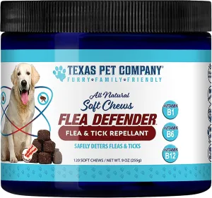 Texas Pet Company Flea and Tick Prevention for Dogs Chewables - Natural Dog Fleas & Ticks Treatment Chewable Supplement - Oral Pills - All Breeds & Ages - USA Made 120 Soft Chews Flea Defender