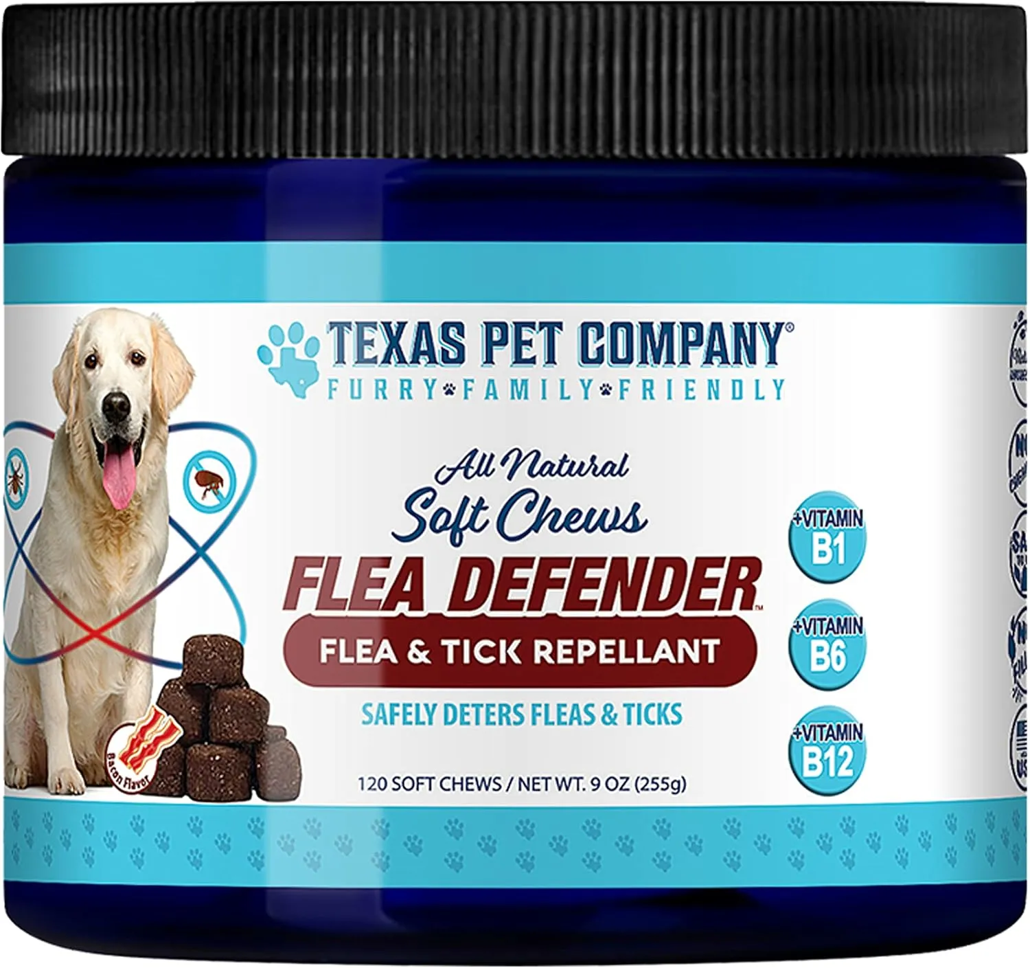 Texas Pet Company Flea and Tick Prevention for Dogs Chewables - Natural Dog Fleas & Ticks Treatment Chewable Supplement - Oral Pills - All Breeds & Ages - USA Made 120 Soft Chews Flea Defender