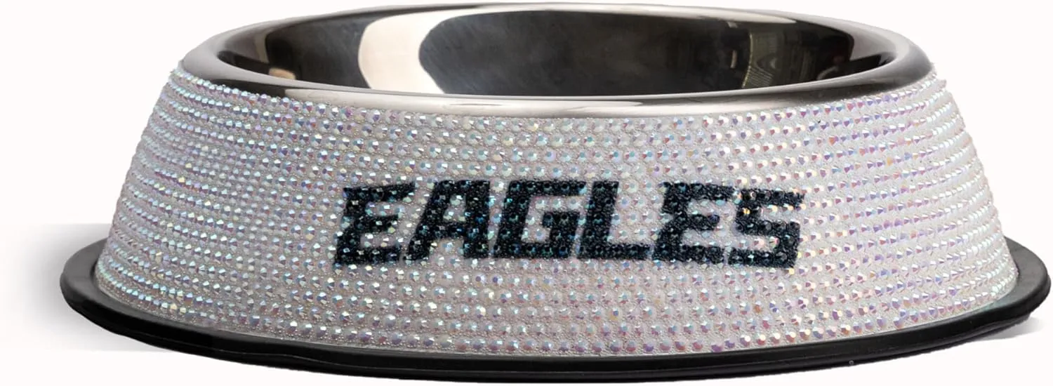 The Memory Company Officially Licensed Stainless Steel Pet Bowl, Premium Bling Team Logo Dog & Cat Food & Water Dish, Non-Slip Rubber Base, for Large/Small Breeds