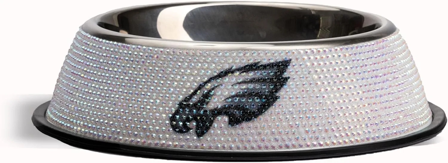 The Memory Company Officially Licensed Stainless Steel Pet Bowl, Premium Bling Team Logo Dog & Cat Food & Water Dish, Non-Slip Rubber Base, for Large/Small Breeds