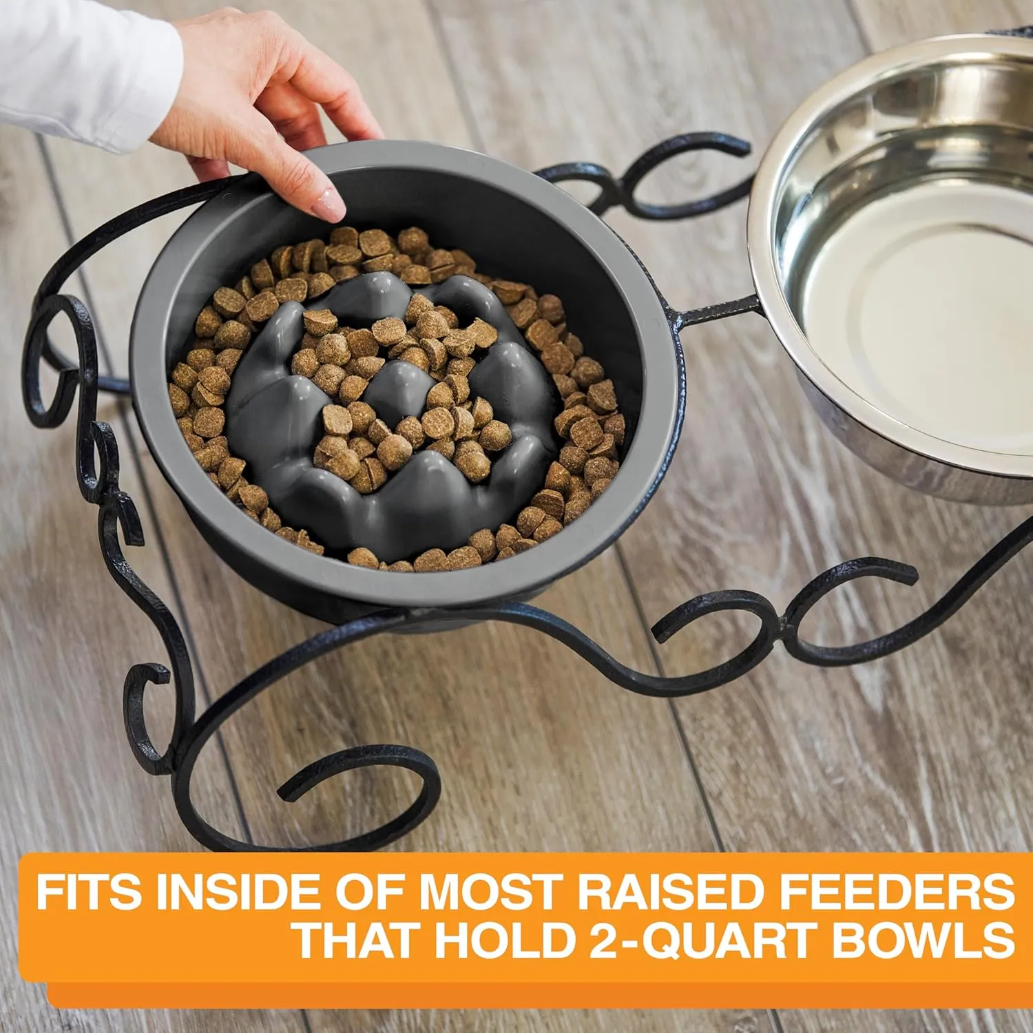 The Niner Slow Feed Bowl - Raised Peaks Slow Down Pets Eating - Fits Elevated Feeders Including Neater Feeder Large Sizes - Gentle on Teeth and Gums - Holds up to 2 Cups (Gunmetal Grey)