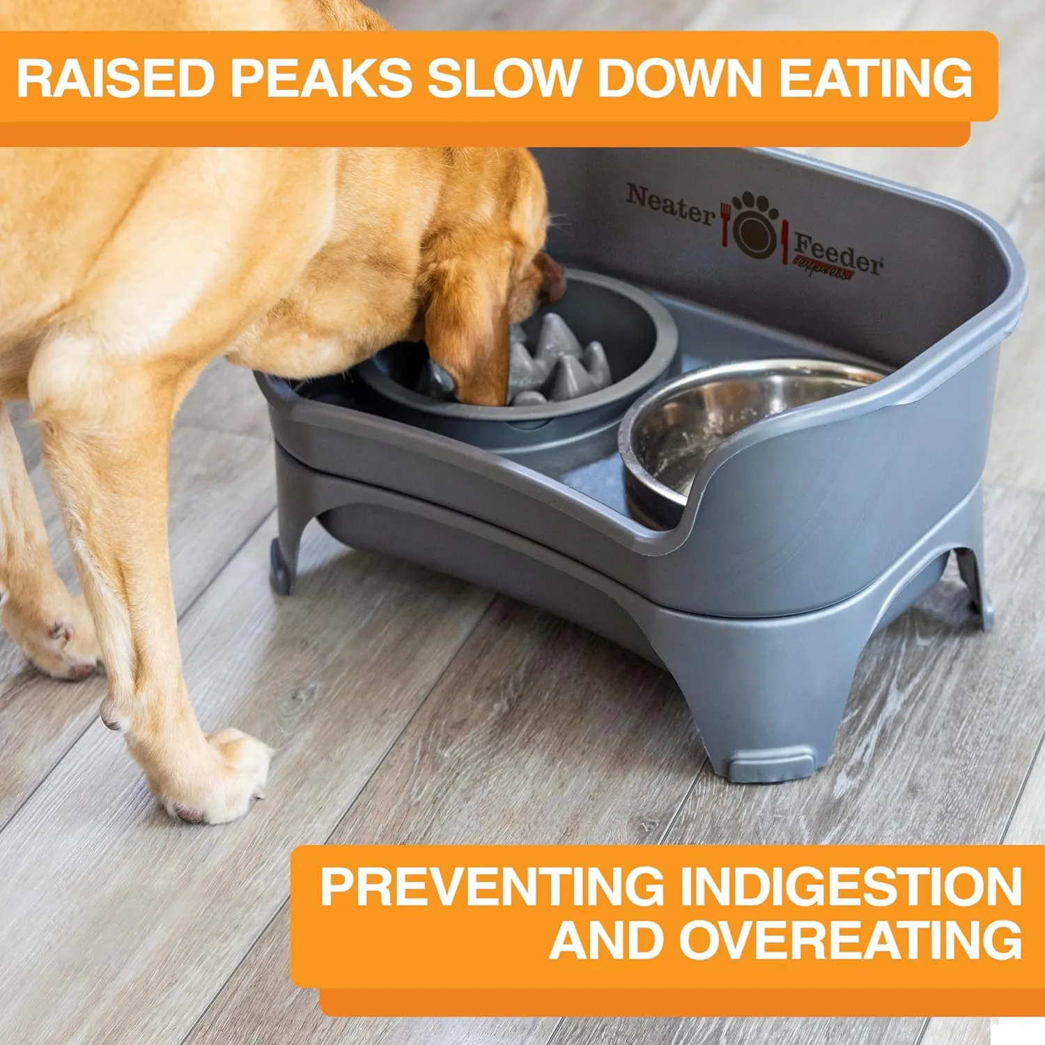 The Niner Slow Feed Bowl - Raised Peaks Slow Down Pets Eating - Fits Elevated Feeders Including Neater Feeder Large Sizes - Gentle on Teeth and Gums - Holds up to 2 Cups (Gunmetal Grey)