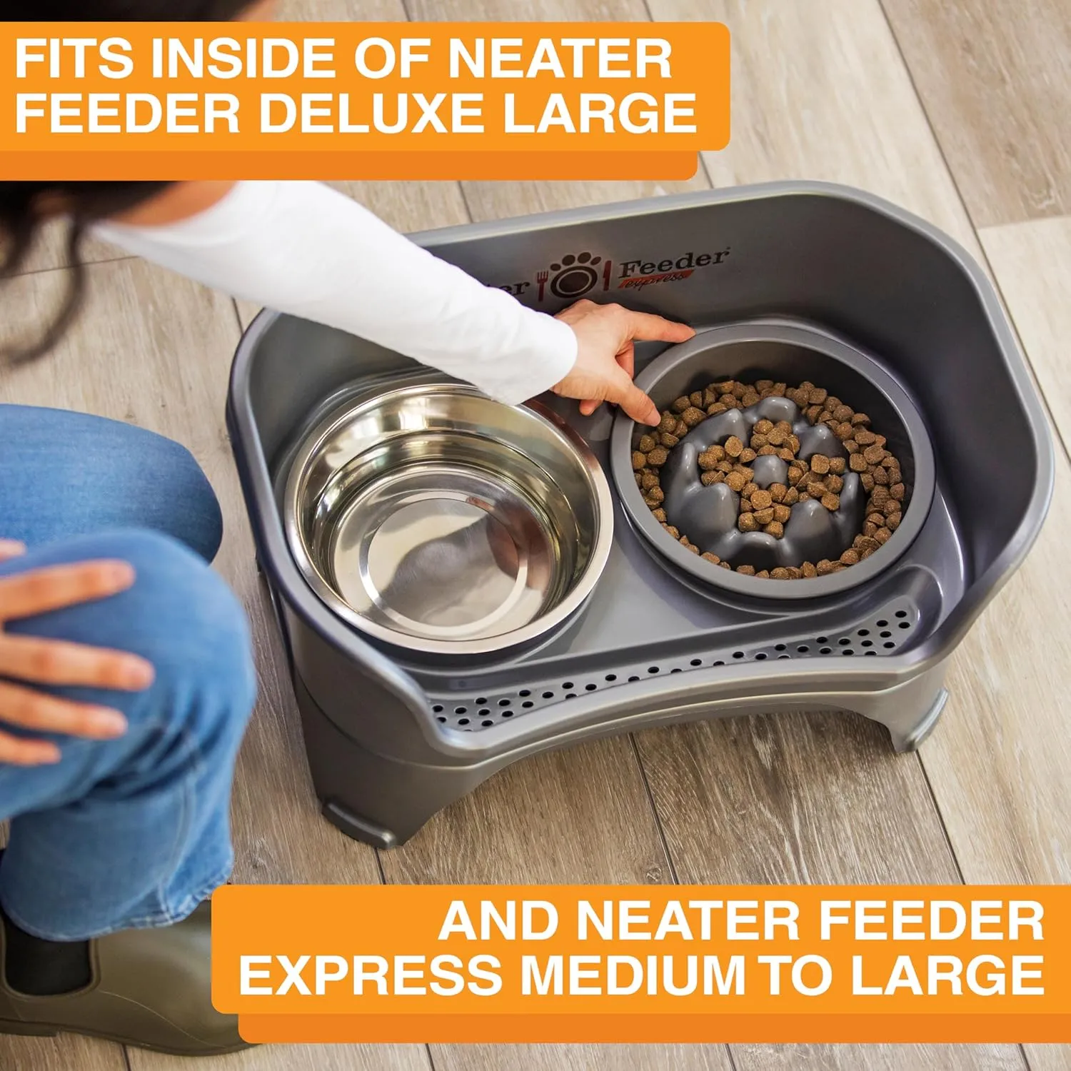 The Niner Slow Feed Bowl - Raised Peaks Slow Down Pets Eating - Fits Elevated Feeders Including Neater Feeder Large Sizes - Gentle on Teeth and Gums - Holds up to 2 Cups (Gunmetal Grey)