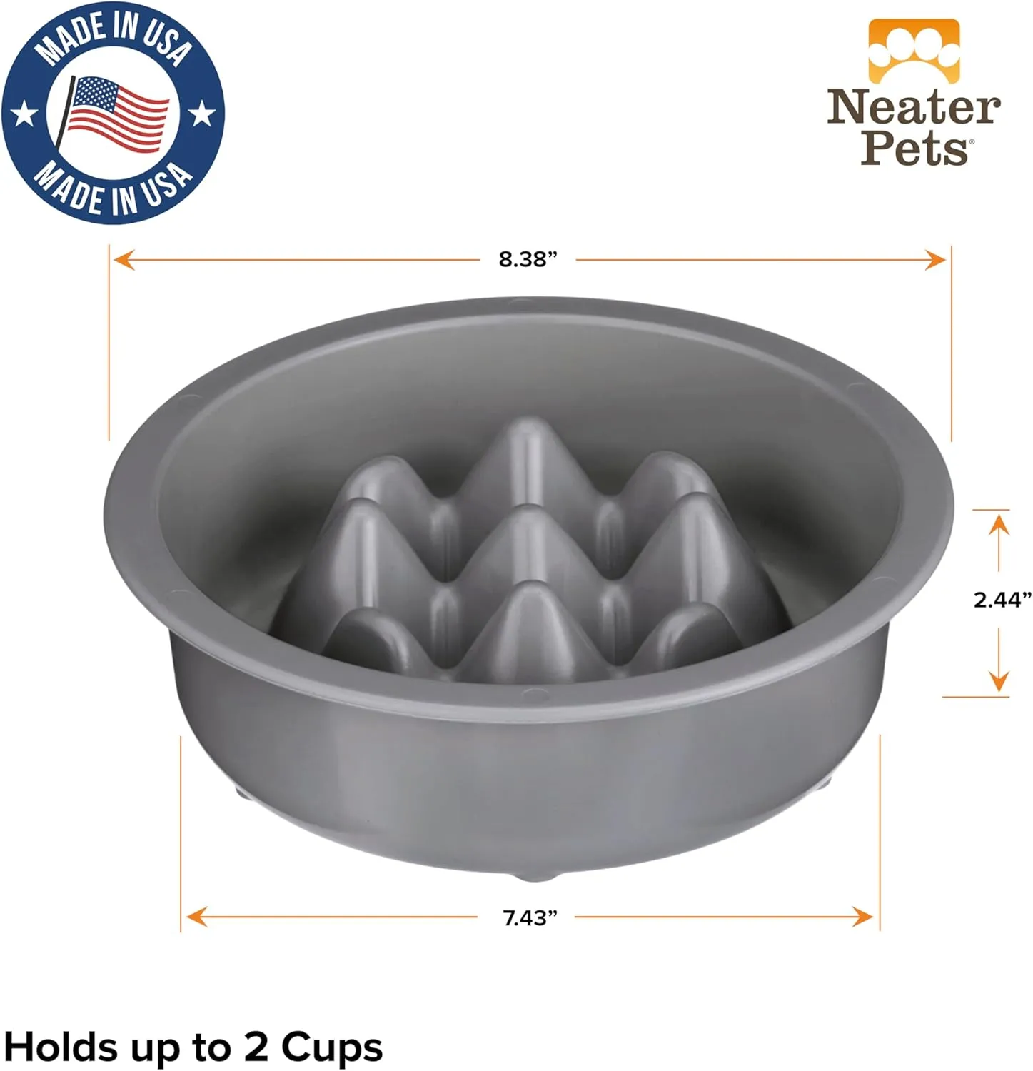 The Niner Slow Feed Bowl - Raised Peaks Slow Down Pets Eating - Fits Elevated Feeders Including Neater Feeder Large Sizes - Gentle on Teeth and Gums - Holds up to 2 Cups (Gunmetal Grey)