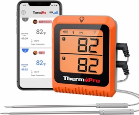 ThermoPro 650 ft Wireless Meat Thermometer Digital for Grilling and Smoking, 2 Probes Bluetooth Meat Thermometer for Cooking Turkey Fish Beef, Rechargeable Smoker Accessories for BBQ, Fathers Day Gift
