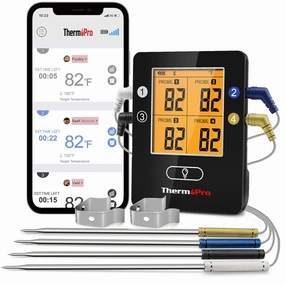 ThermoPro TP25 650FT Bluetooth Meat Thermometer with 4-Probes, Smart Rechargeable Wireless Meat Thermometer for Grilling, Smoker, Oven, Kitchen, BBQ Thermometer with Alarm, Temperature Graph, Black