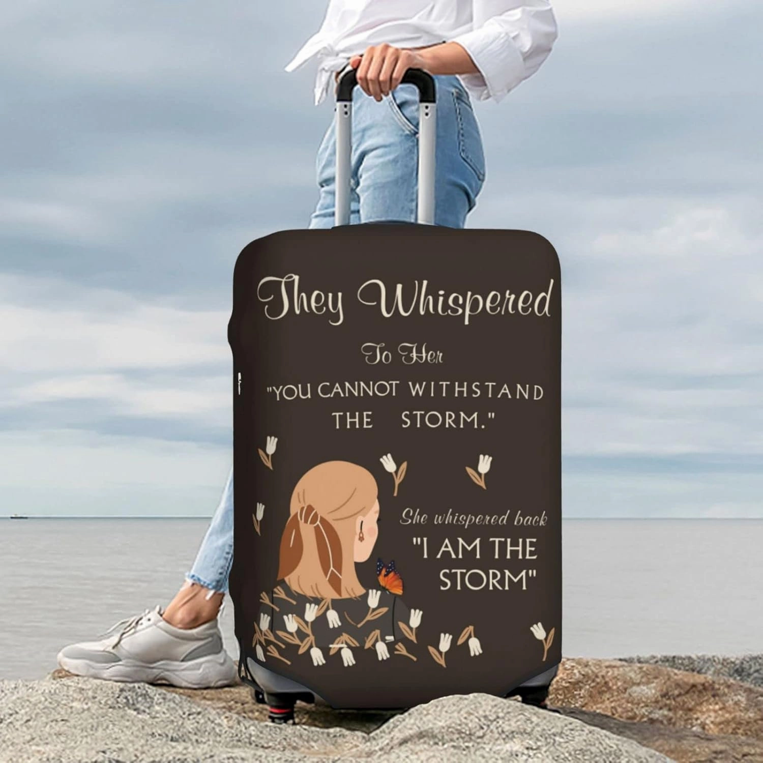 They Whispered To Her You Cannot Withstand The Storm Boho Positive Motivational Uplifting Encouragement Gift For Women Teens BFF Inspirational Quote Luggage Cover Protector
