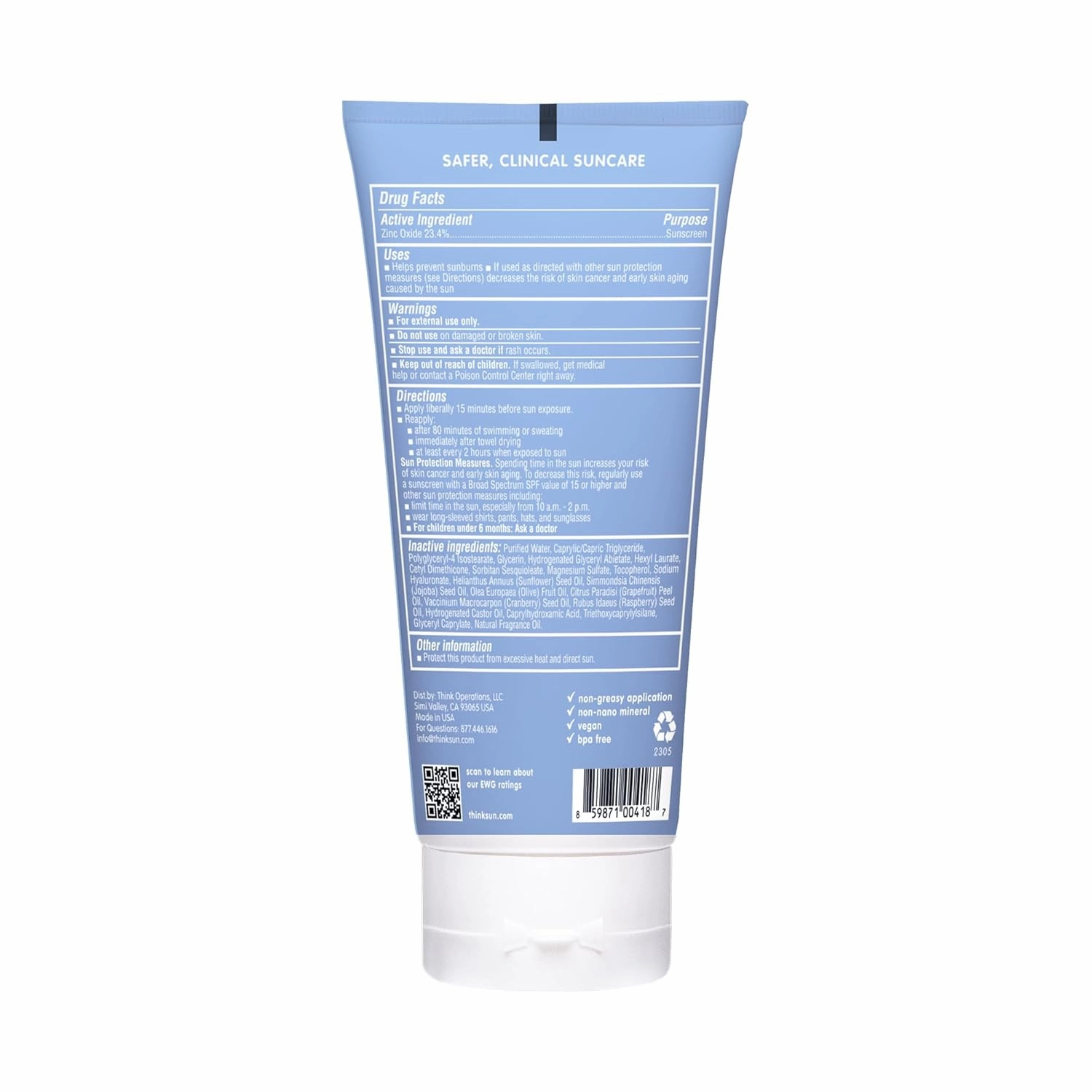 Thinksport SPF 50  Mineral Sunscreen – Safe, Natural Sunblock for Sports & Active Use - Water Resistant Sun Cream –UVA/UVB Sun Protection – Vegan, Reef Friendly Lotion, 6oz