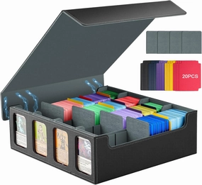 TiMOVO MTG Deck Box for 3000  Trading Cards, Trading Card Storage Box with 20 Colorful Dividers & 4 Card Supporters, 4 Rows Commander Deck Boxes for Magic Game, YuGiOh, TCG, Sport Cards, Black Grey