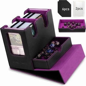 TiMOVO MTG Deck Box, MTG Commander Card Deck Box with Commander Display & Dice Tray Fits 400  Unsleeved Cards, Leather Magnetic Card Storage Case with 6 Dividers for TCG CCG Magic Cards, Black Purple