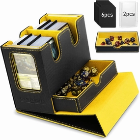 TiMOVO MTG Deck Box, MTG Commander Card Deck Box with Commander Display & Dice Tray Fits 400  Unsleeved Cards, Leather Magnetic Card Storage Case with 6 Dividers for TCG CCG Magic Cards, Black  Yellow