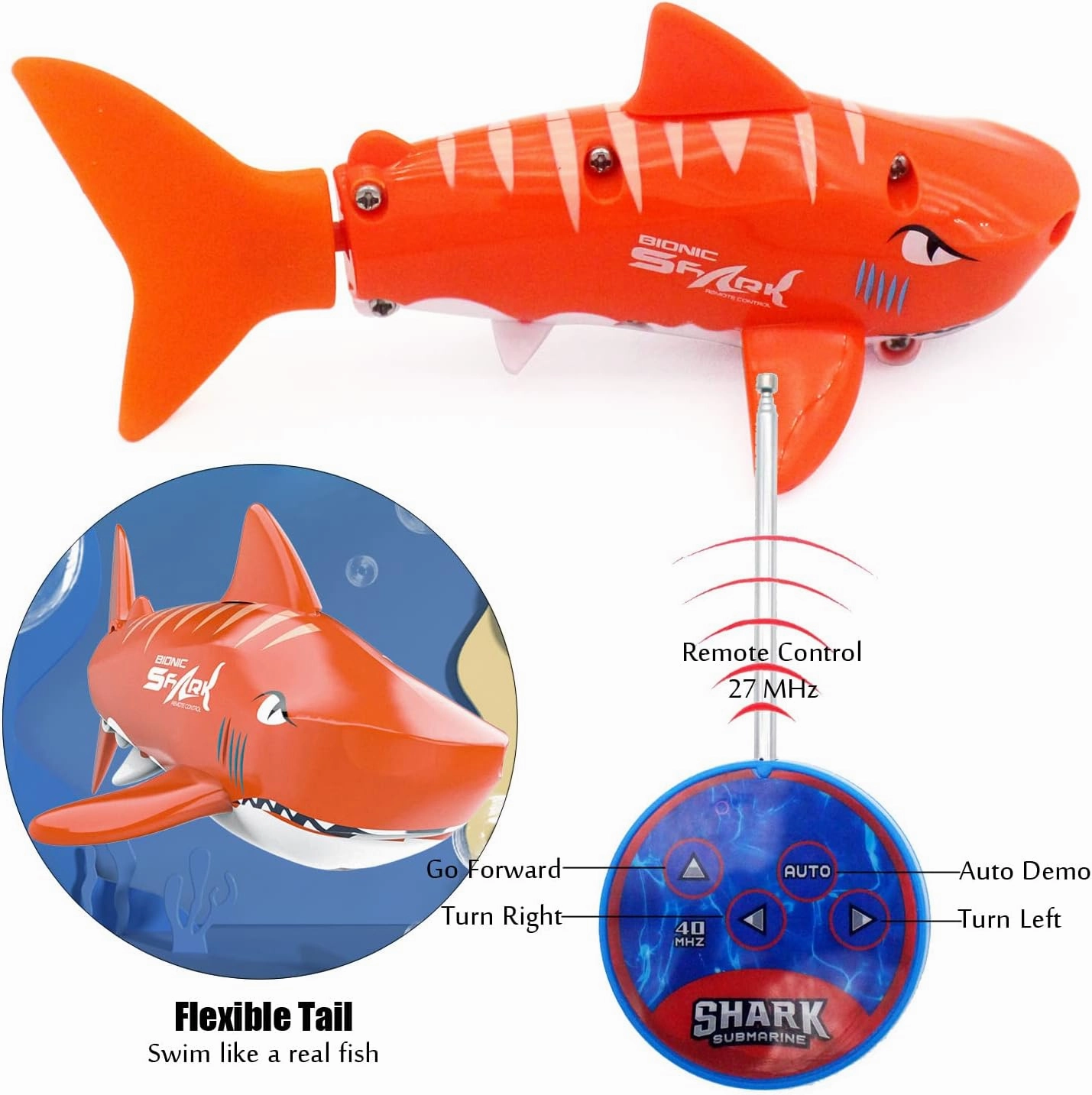 Tipmant Cute RC Shark Mini Radio Remote Control Fish Boat Submarine Electric Realistic Animal Toy for Swimming Pool Water Tank Kids Birthday Gifts (Red)