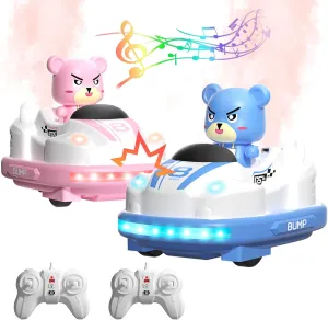 Toddler Remote Control Bumper Cars for Kids Set of 2, RC Ejecting Car with Spray Music Light, Cartoon Battle Race Vehicles Pop-Up Game Play Set Gift for Age 3-12 Boys Girls