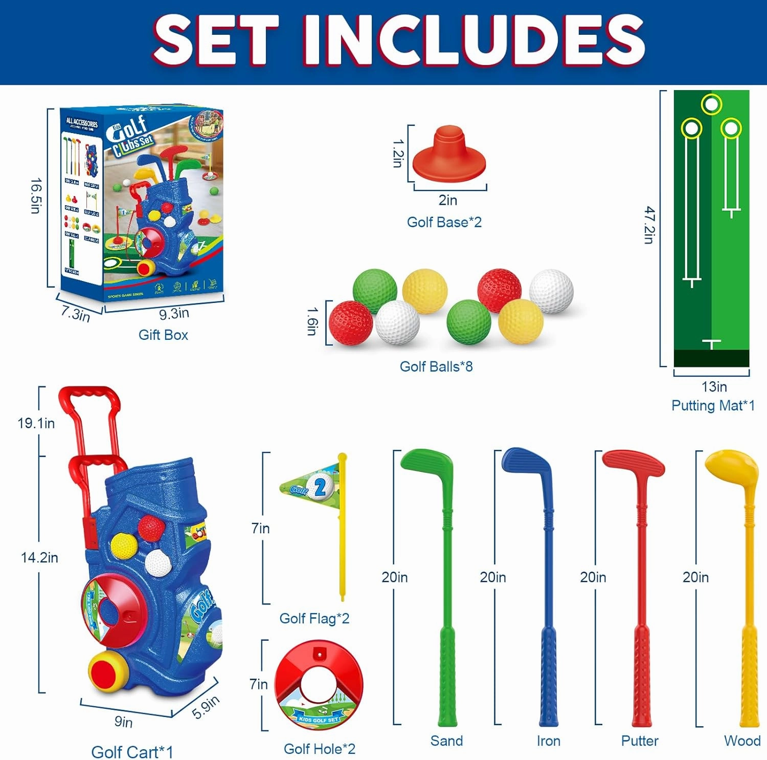 Toddler Golf Set, Kids Golf Clubs with Putting Mat, Toys for Boys 3 4 5  Years Old, Sports Golf Toys with 4 Clubs, 8 Balls, 2 Practice Holes, Shoulder Strap, 20 PCS, Blue (LE-W-GOLF-BOY)