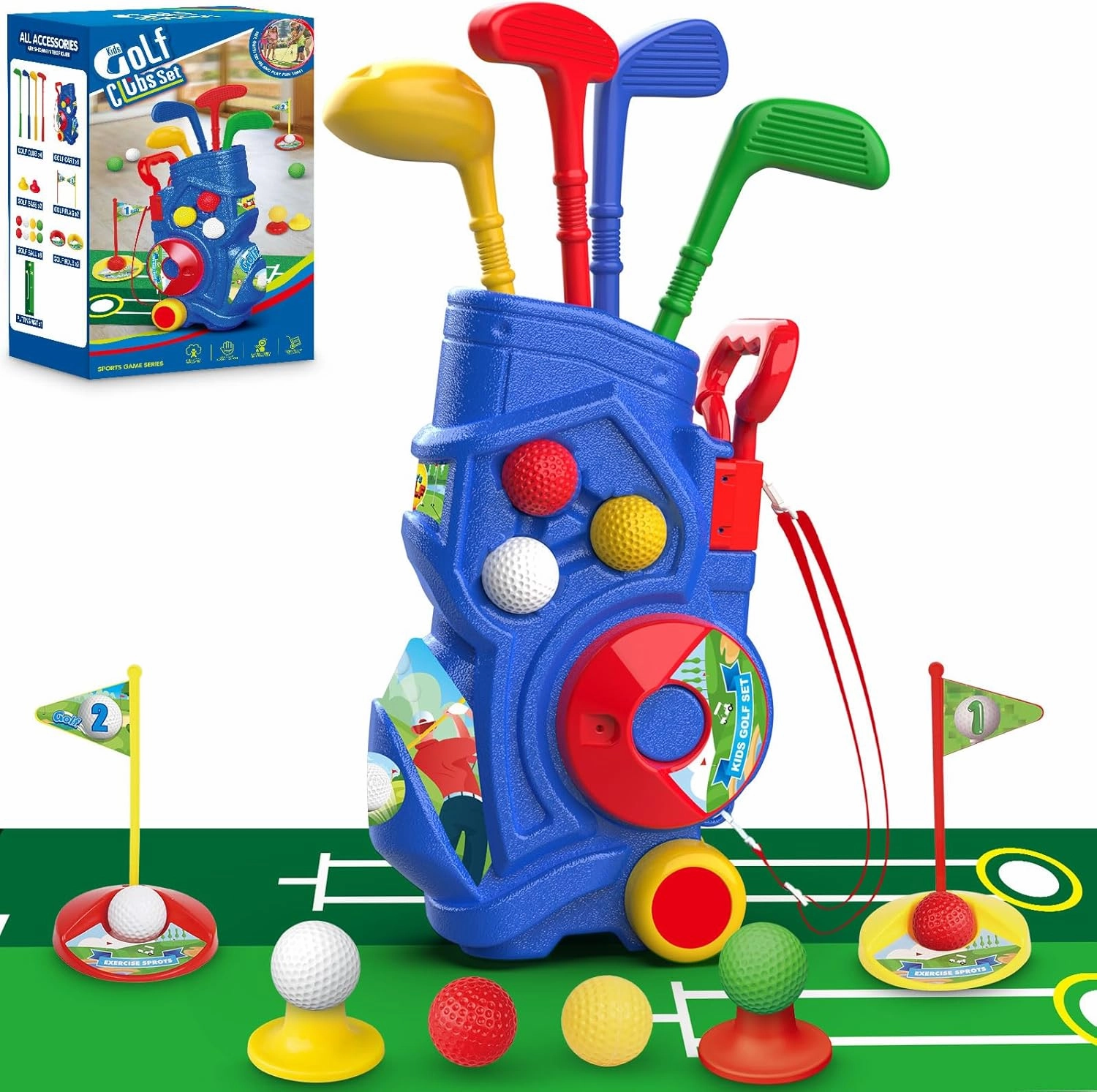 Toddler Golf Set, Kids Golf Clubs with Putting Mat, Toys for Boys 3 4 5  Years Old, Sports Golf Toys with 4 Clubs, 8 Balls, 2 Practice Holes, Shoulder Strap, 20 PCS, Blue (LE-W-GOLF-BOY)