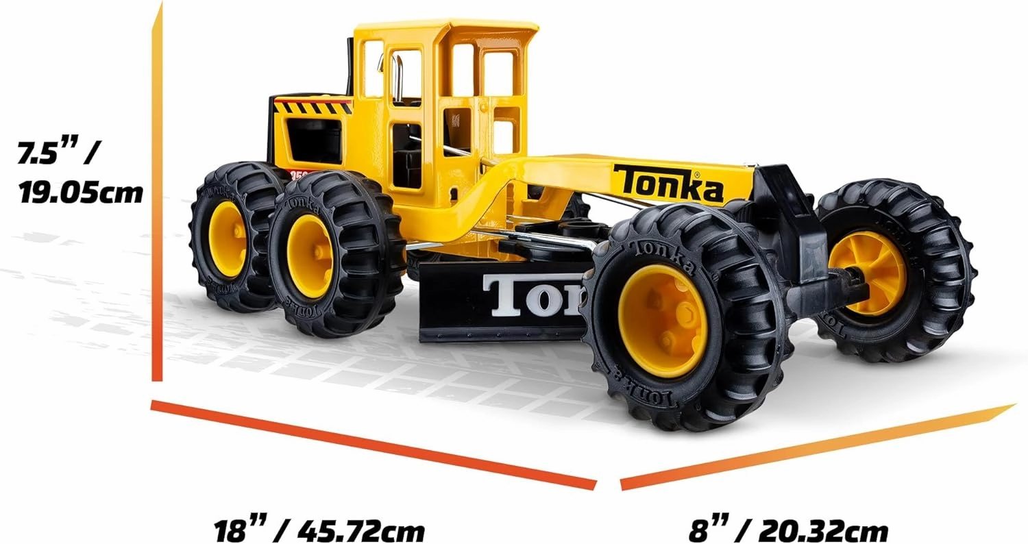 Tonka Steel Classics Road Grader - Made with Steel & Sturdy Plastic, Yellow Toy Construction Truck, Boys and Girls, Kids, Toddlers, Ages 3 