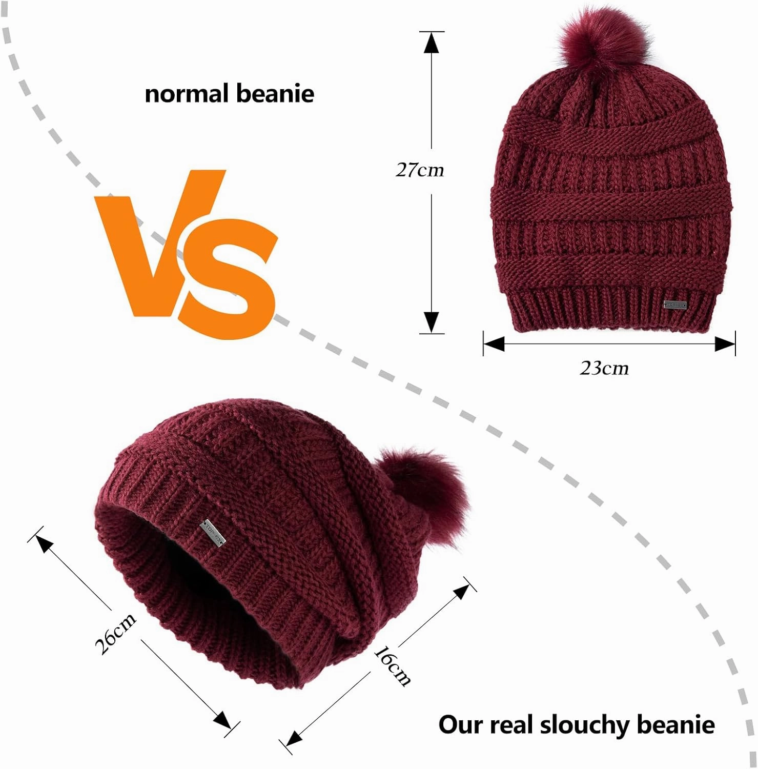 TOP-EX 100% Merino Wool Winter Slouchy Beanie for Women with Faux Fur Pom - Satin or Fleece Lined Hats for Cold Weather