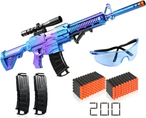 Topsolid Automatic Machine Toy Gun for Boys 8-12 Years Old, Electric Toy Foam Blasters & Guns with 200 Bullets, 2 Clips, 1 Goggles, Foam Dart Gun Birthday Xmas Gifts for Kids Adults 8 , Blue
