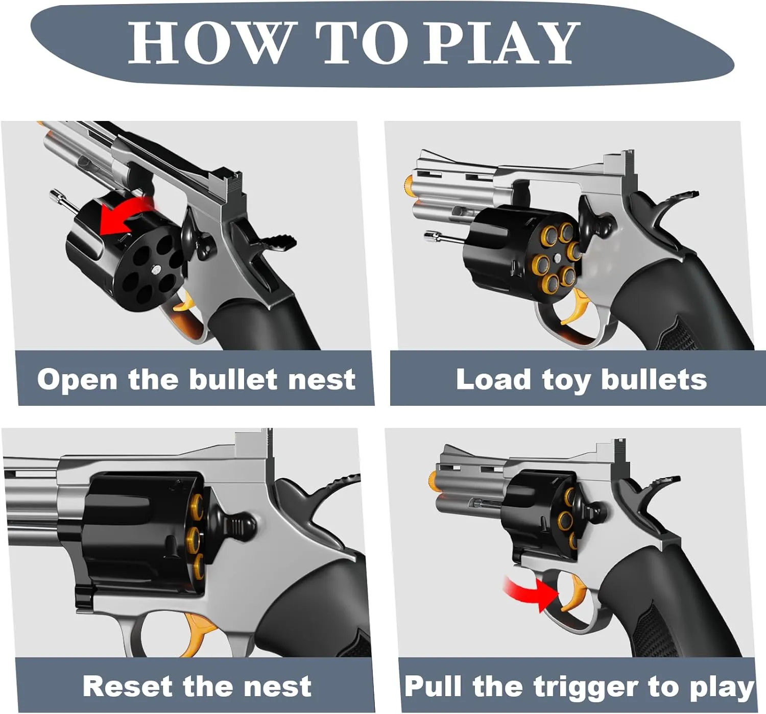 Toy Revolver Gun Soft Bullet Toy Gun, Shell Ejecting Toy Gun Pistol for Kids Boys 8-12, Educational Mode Toys for Outdoor Shooting Games Target Practice (Silver)