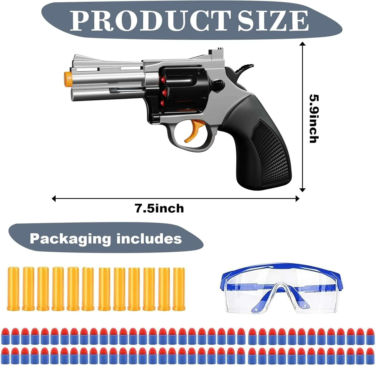 Toy Revolver Gun Soft Bullet Toy Gun, Shell Ejecting Toy Gun Pistol for Kids Boys 8-12, Educational Mode Toys for Outdoor Shooting Games Target Practice (Silver)