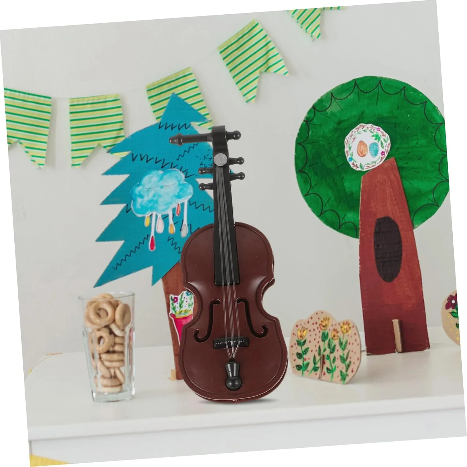 Toyvian 2sets Miniature Musical Instrument for Dollhouse Decor of Delicate Miniature Toy Piano Violin Drum and More for Mini Scenes and Craft Projects