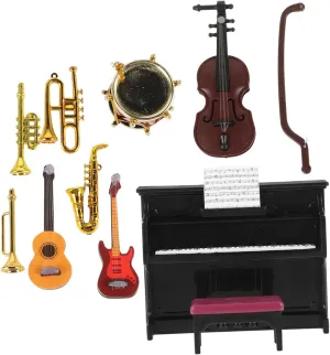 Toyvian 2sets Miniature Musical Instrument for Dollhouse Decor of Delicate Miniature Toy Piano Violin Drum and More for Mini Scenes and Craft Projects