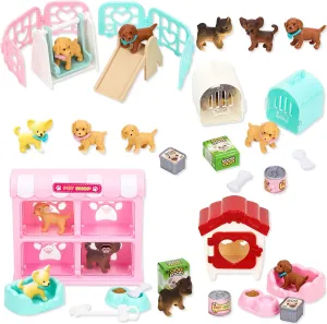 TQQFUN 32 PCS Dog Figures Pet Pretend Play Toys Educational Toy for Girls and Boys, Pet Pretend Play Toys, Realistic Detailed Pet Care Center Play Set, Puppy Toys for Boys and Gilrs.