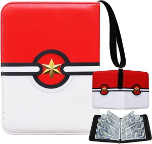 Trading Card Binder 9-Pocket Zipper Album with 900 Pockets | Archival-Grade Card Organizer for Collectors | Premium Storage with Reinforced Sleeves | Red & White