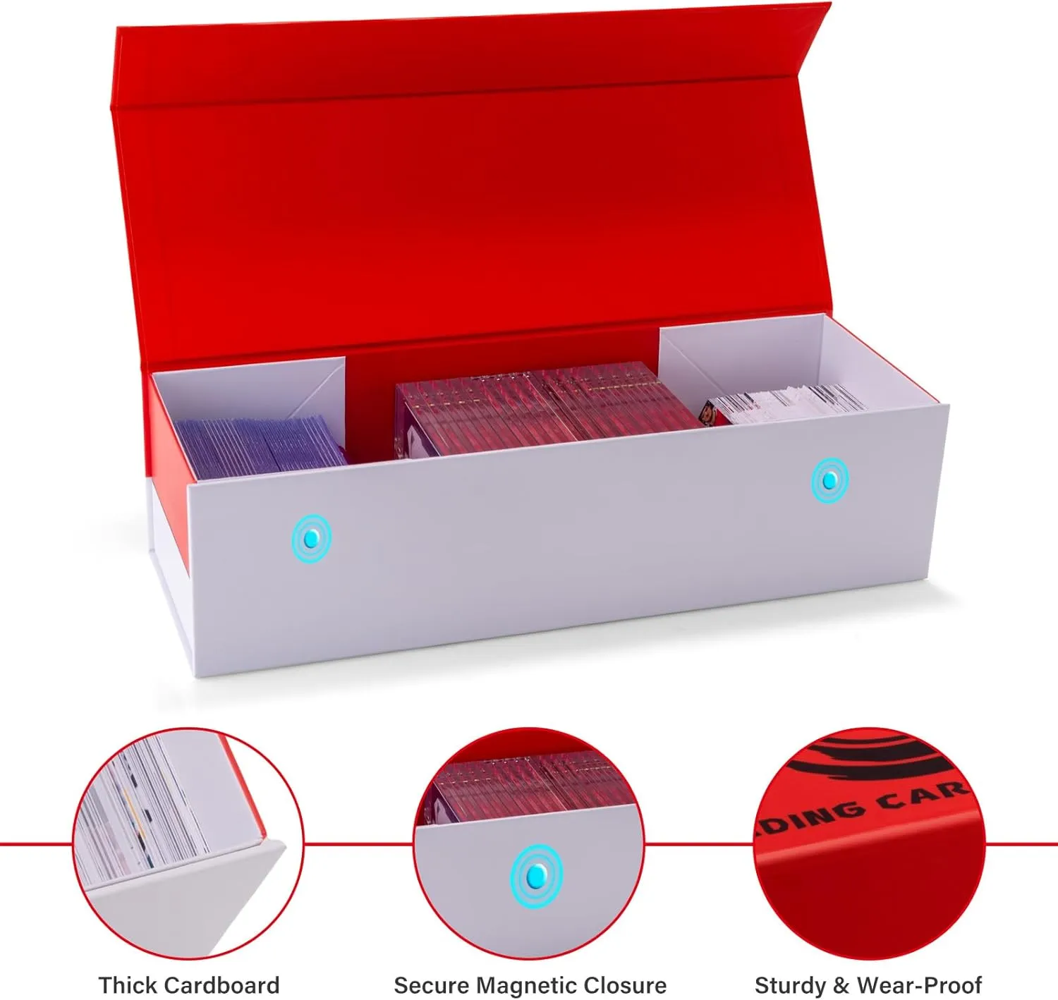 Trading Card Storage Box, 4 Pack Magnetic Cards Holder Case for Top Loader, Card Cases for Sports Cards, Game CardBoard Boxes for 800 Cards, 200 Top Loaders, 50 one touch
