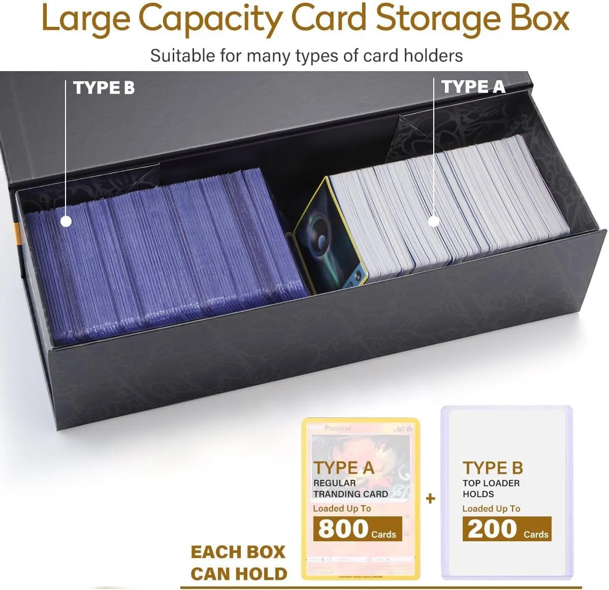 Trading Card Storage Box, 4 Pack Magnetic Cards Holder Case for Top Loader, Card Cases for Sports Cards, Game CardBoard Boxes for 800 Cards, 200 Top Loaders