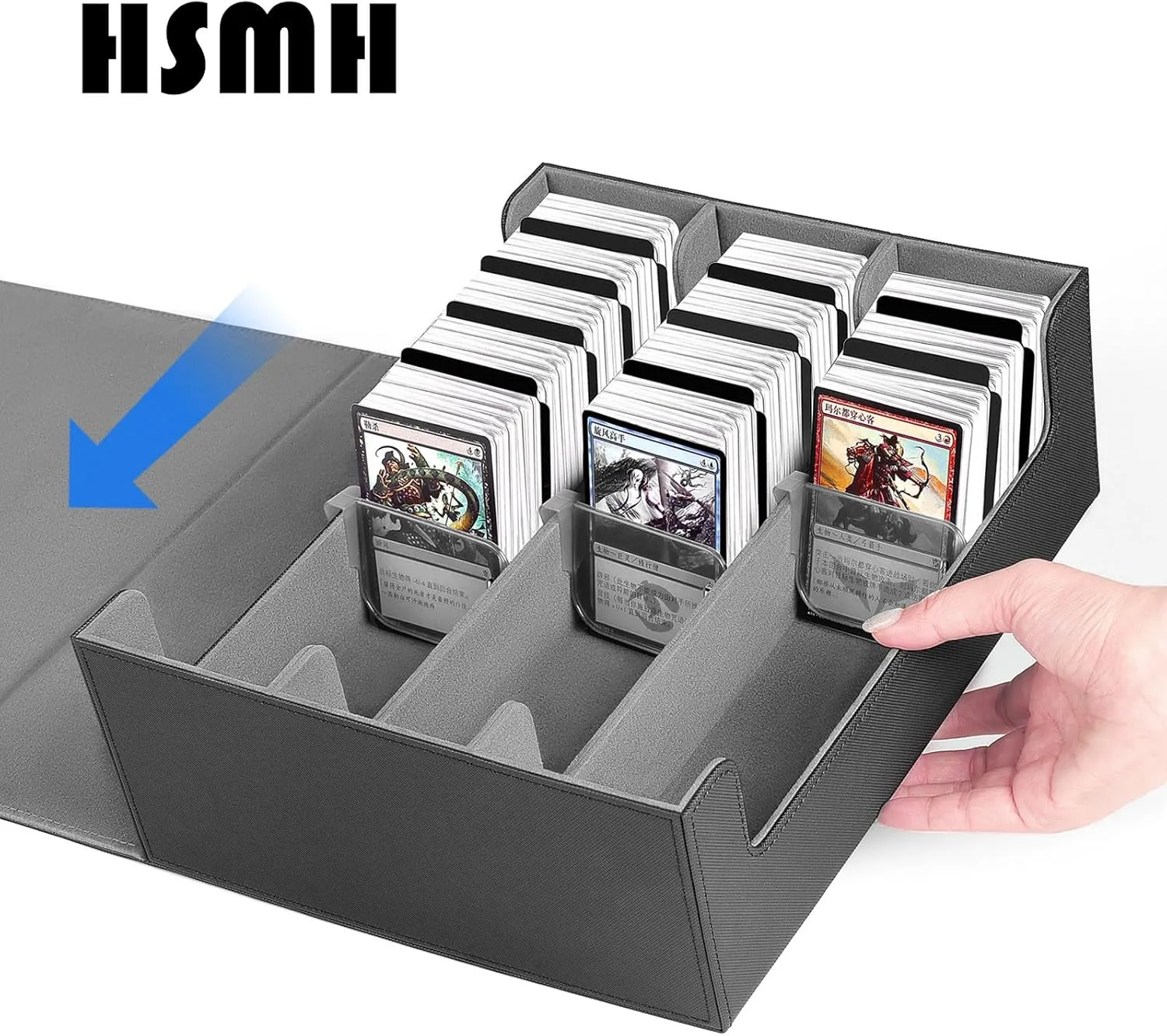 Trading Card Storage Box Cards1900 , Card Storage Box with 10PCS Divider and 4 Supporters, PU Leather Magnetic Closure,Commander Deck Box Fit MTG and Sport Cards,YugiOh(Black Gary)
