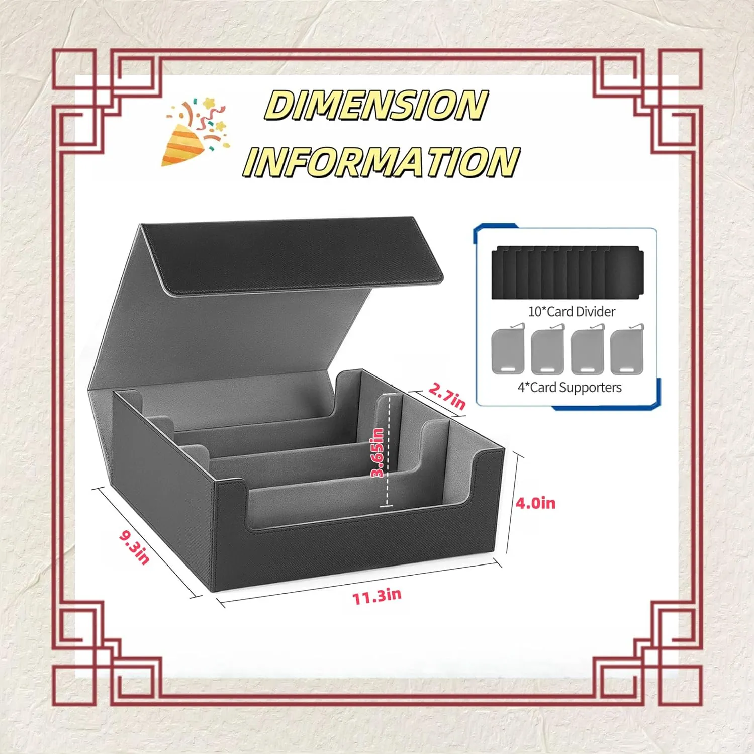 Trading Card Storage Box Cards1900 , Card Storage Box with 10PCS Divider and 4 Supporters, PU Leather Magnetic Closure,Commander Deck Box Fit MTG and Sport Cards,YugiOh(Black Gary)