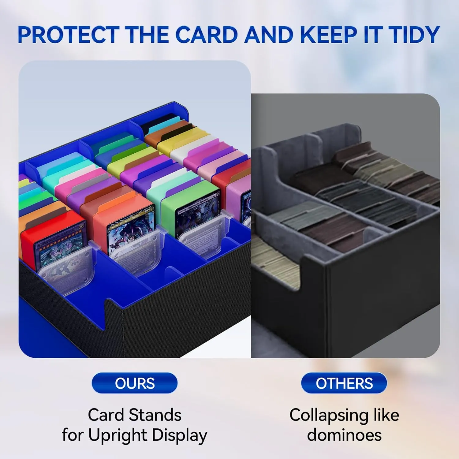 Trading Card Storage Box for card storage,Quadruple Mtg Deck Box Holds 3000  Cards,PU Leather Magnetic Closure Card Deck Box for Magic Commander trading card box Deck Box Mgt(Black and Blue)