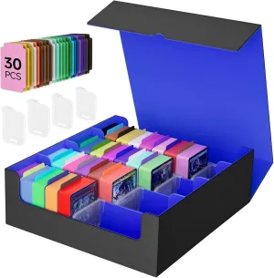 Trading Card Storage Box for card storage,Quadruple Mtg Deck Box Holds 3000  Cards,PU Leather Magnetic Closure Card Deck Box for Magic Commander trading card box Deck Box Mgt(Black and Blue)