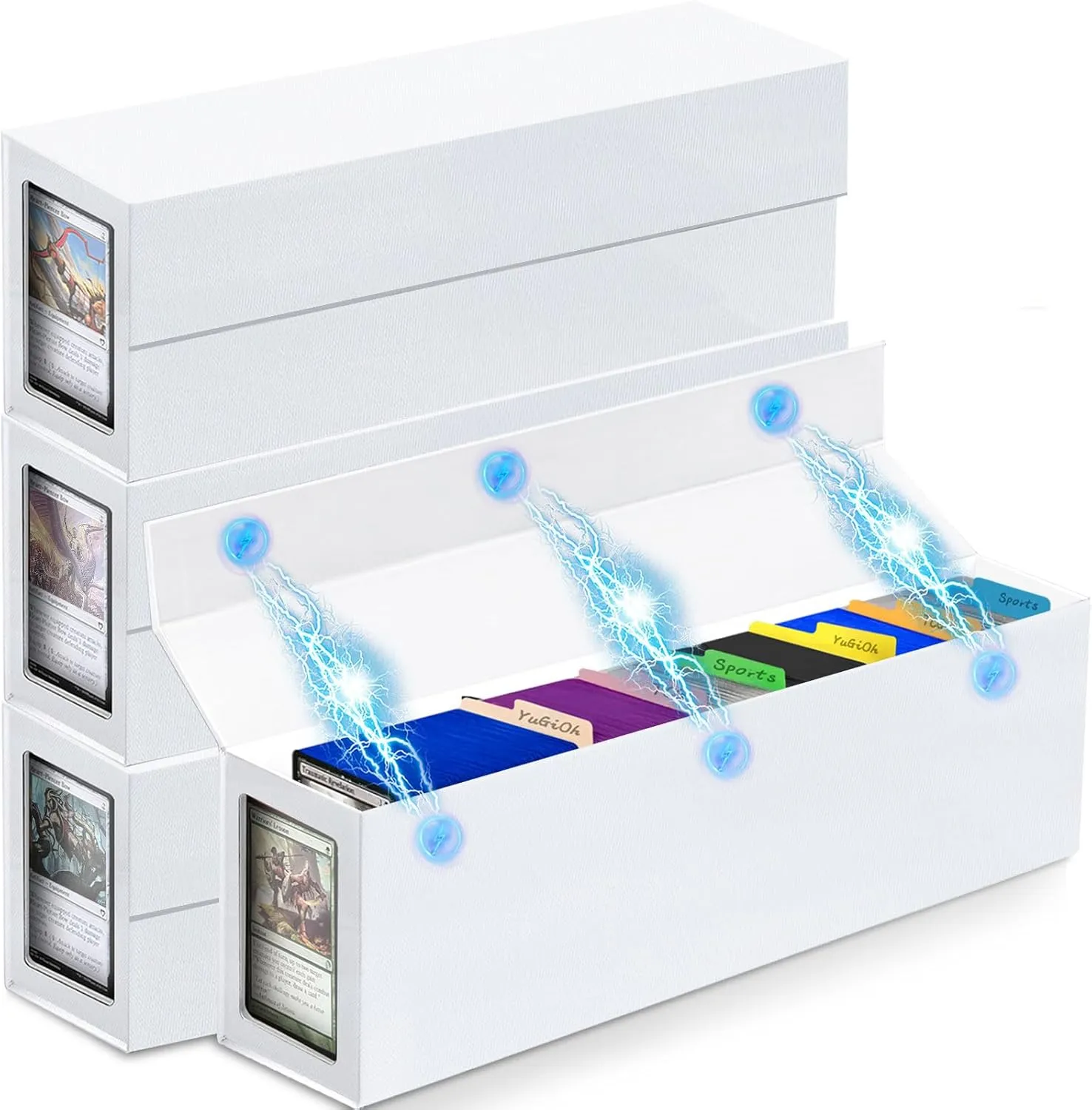 Trading Card Storage Box, Magnetic, Toploaders, White, Bulk Boxes for Tcg, Sports, Game, Basketball, Fits 850 Sports and 1200 Standard Cards-4 Pack