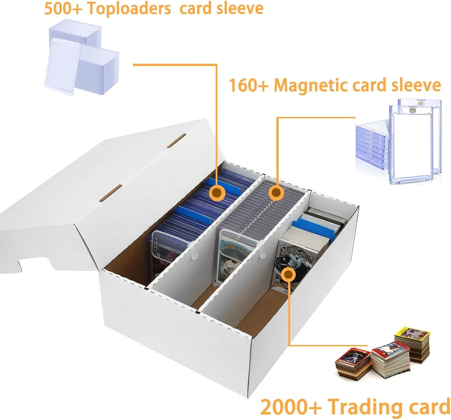 Trading Card Storage Box with Dividers, Mtg Card Storage, Cardboard Trading Card Box for Baseball Sports Cards