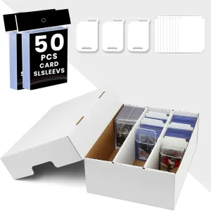 Trading Card Storage Box,3-Row 2100-Count Card Boxes For Sports Cards–Includes 50 Soft Sleeves,8 Dividers,3 Support Bars,Case Box Fit for 35pt Magnetic Card Holders,3x4 toploaders(1PACK)