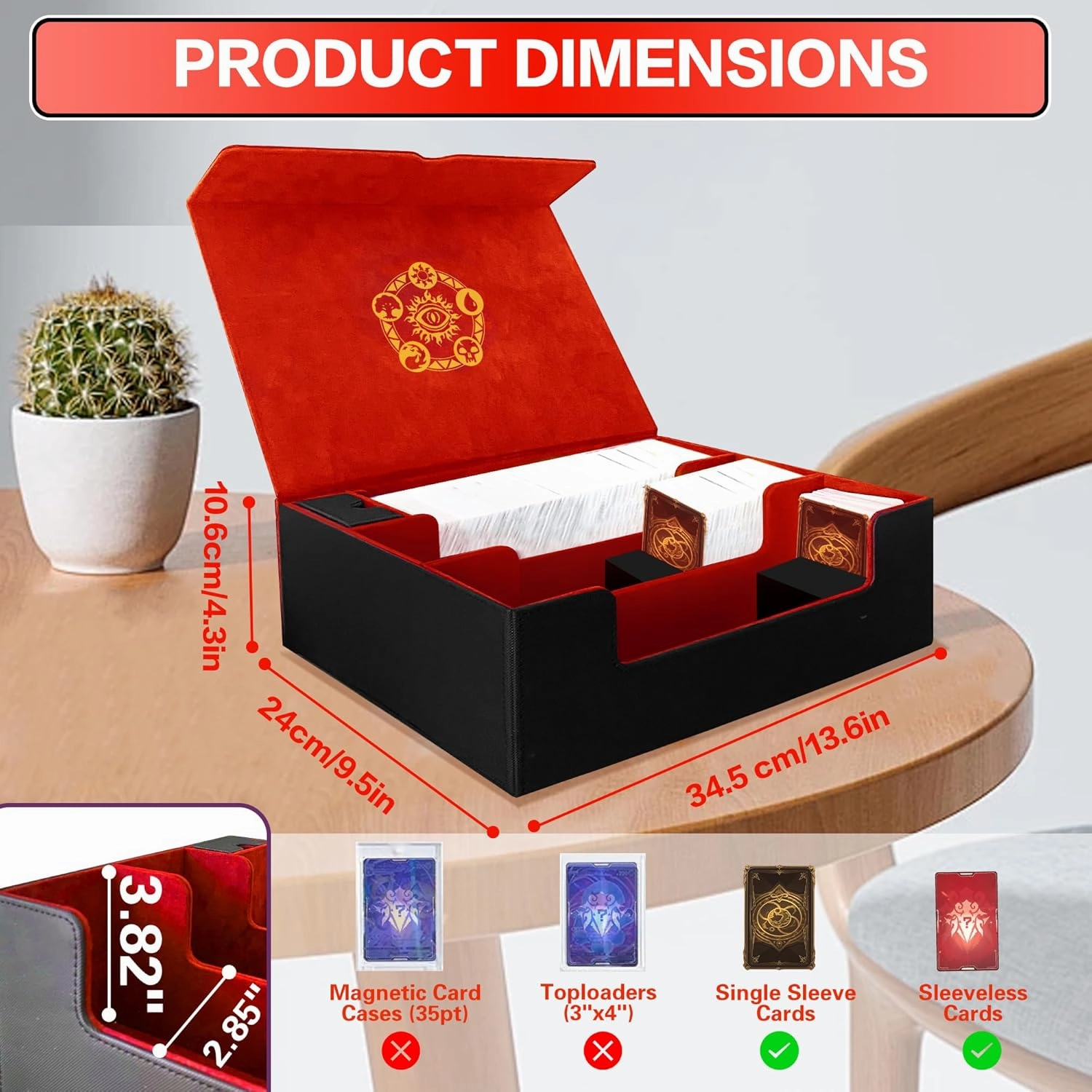 Trading Card Storage Box for MTG/TCG/YuGiOh, Commander Deck Case Fits 2000  Cards, 10 Dividers, Dice Set, 3 Foam Stoppers, PU Leather, Magnetic Closure, Magic, Sports Cards (Red)
