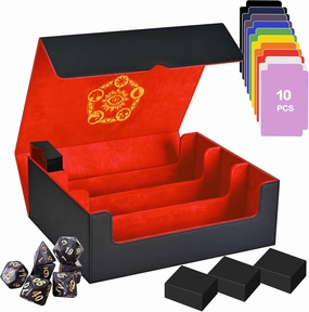 Trading Card Storage Box for MTG/TCG/YuGiOh, Commander Deck Case Fits 2000  Cards, 10 Dividers, Dice Set, 3 Foam Stoppers, PU Leather, Magnetic Closure, Magic, Sports Cards (Red)