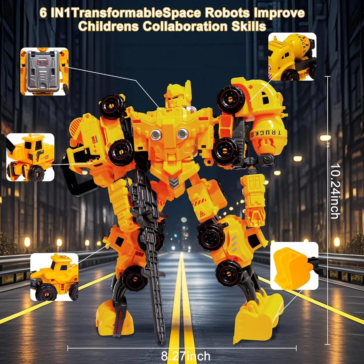 Transforming Robot Set, 6 in-1 Construction Car Toys for Kids, Science Kits, Outdoor DIY Transomer Robots Set Toys Birthday Gifts