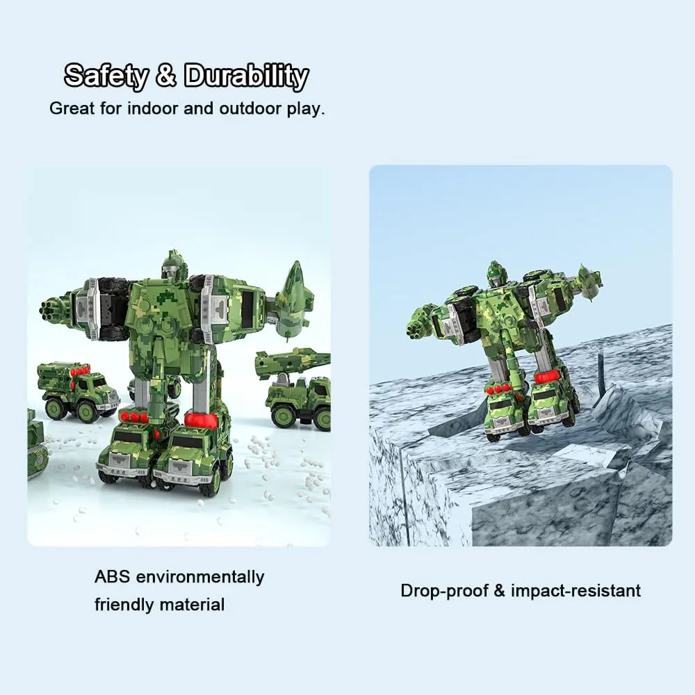 Transforming Robot Toys for Boys Military Team Deformation Action Figure 5 in 1 Educational STEM Toys for Toddler Christmas Birthday Gifts