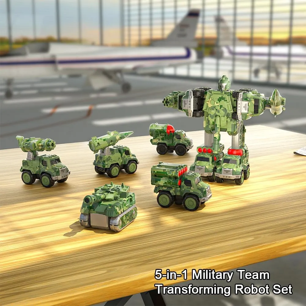 Transforming Robot Toys for Boys Military Team Deformation Action Figure 5 in 1 Educational STEM Toys for Toddler Christmas Birthday Gifts