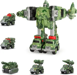 Transforming Robot Toys for Boys Military Team Deformation Action Figure 5 in 1 Educational STEM Toys for Toddler Christmas Birthday Gifts