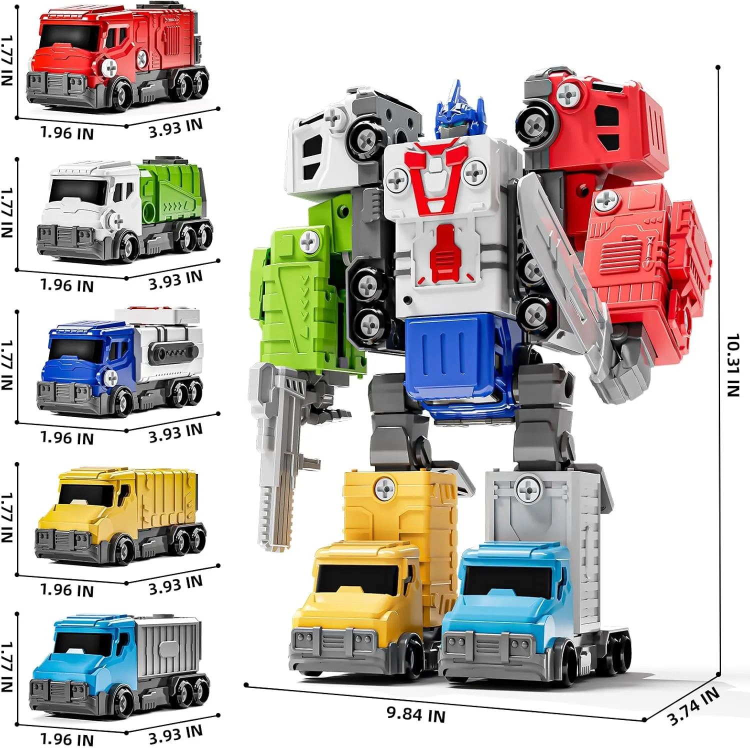 Transforming Robot Toys for Kids Ages 5-12 Years,5 PCS Take Apart Trucks STEM Building Set,Switchable Car to Robot Action Figures,Durable & Educational Birthday Gifts for Boys & Girls(Blue)