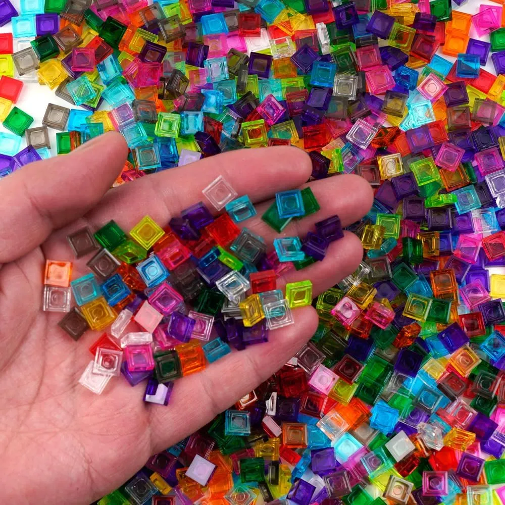 Transparent Dots Classic Building Bricks - 1500pcs Tiles 1×1 Square Flat MOC Blocks Pieces and Parts,Smooth Plate Accessories Pixel Art Mosaic Bulk Lots Transparent Multicolor