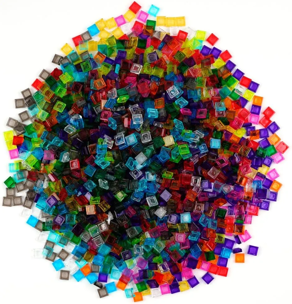 Transparent Dots Classic Building Bricks - 1500pcs Tiles 1×1 Square Flat MOC Blocks Pieces and Parts,Smooth Plate Accessories Pixel Art Mosaic Bulk Lots Transparent Multicolor