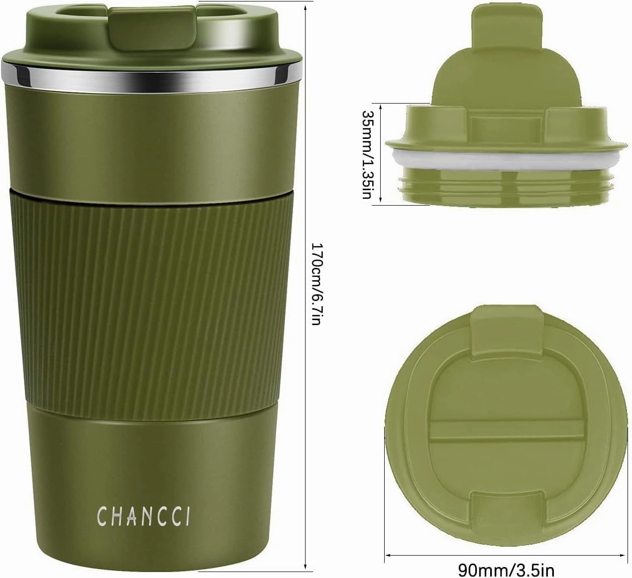 Travel Coffee Mug Spill Proof Leakproof 16 oz Insulated Coffee Mug with Screw Lid, Stainless Steel Vacuum Tumbler Reusable Thermal Coffee Cup to go for Hot and Cold Drinks -510ml,Dark Green